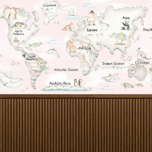 Painel Mapa Mundi com Madeira Ripada Vinil - Autocolante Sob Medida - Valor referente a 1m², utilize a calculadora abaixo e veja quantos m² irá precisa para sua parede. Envie no nosso whatsapp o nome que será colocado no painel. Por favor escolher Papel ou Adesivo  Recomendamos acrescentar 10cm tanto na largura quanto na altura por medida de segurança.