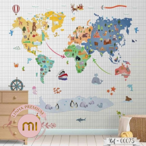 Painel Mapa 075 Papel Padrão ou Adesivo Sob Medida - Valor referente a 1m², utilize a calculadora abaixo e veja quantos m² irá precisa para sua parede. Envie no nosso whatsapp o nome que será colocado no painel. Por favor escolher Papel ou Adesivo  Recomendamos acrescentar 10cm tanto na largura quanto na altura por medida de segurança.
