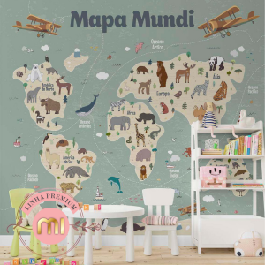 Painel Mapa Mundi Papel Padrão ou Adesivo Sob Medida - Valor referente a 1m², utilize a calculadora abaixo e veja quantos m² irá precisa para sua parede.  Por favor escolher Papel ou Adesivo  Recomendamos acrescentar 10cm tanto na largura quanto na altura por medida de segurança.