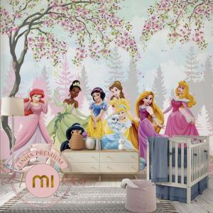 Painel Princesas Vinil - Autocolante Sob Medida - Valor referente a 1m², utilize a calculadora abaixo e veja quantos m² irá precisa para sua parede.  Fosco - Por favor escolher Liso ou Texturizado  Recomendamos acrescentar 10cm tanto na largura quanto na altura por medida de segurança.