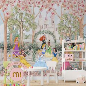 Painel Princesas Vinil - Autocolante Sob Medida - Valor referente a 1m², utilize a calculadora abaixo e veja quantos m² irá precisa para sua parede.  Fosco - Por favor escolher Liso ou Texturizado  Recomendamos acrescentar 10cm tanto na largura quanto na altura por medida de segurança.