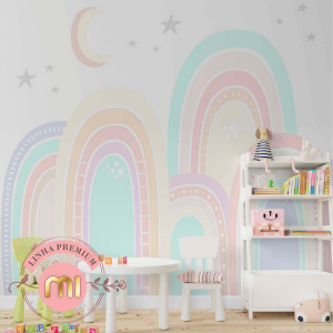 Painel Arco Íris Papel Padrão ou Adesivo Sob Medida - Valor referente a 1m², utilize a calculadora abaixo e veja quantos m² irá precisa para sua parede.  Por favor escolher Liso ou Texturizado  Recomendamos acrescentar 10cm tanto na largura quanto na altura por medida de segurança.